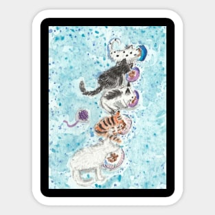 Dinner Time  kittens cat  watercolor painting Sticker